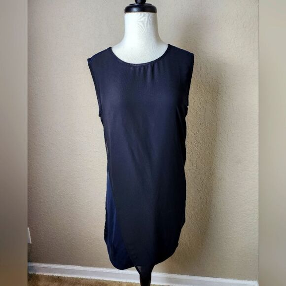 All Saints Ela Chiffon Layer Mini Dress Black Navy Blue Size 2 Japanese Cloth - Picture 1 of 9